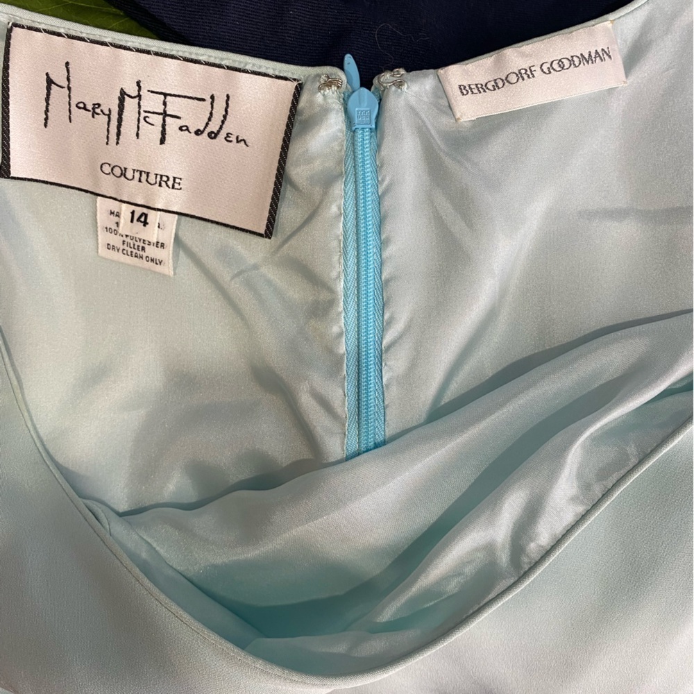 Mary McFadden Couture Vintage Blue 2 Piece Set Wide Leg Pants Tank SILK size 12 - Picture 6 of 15